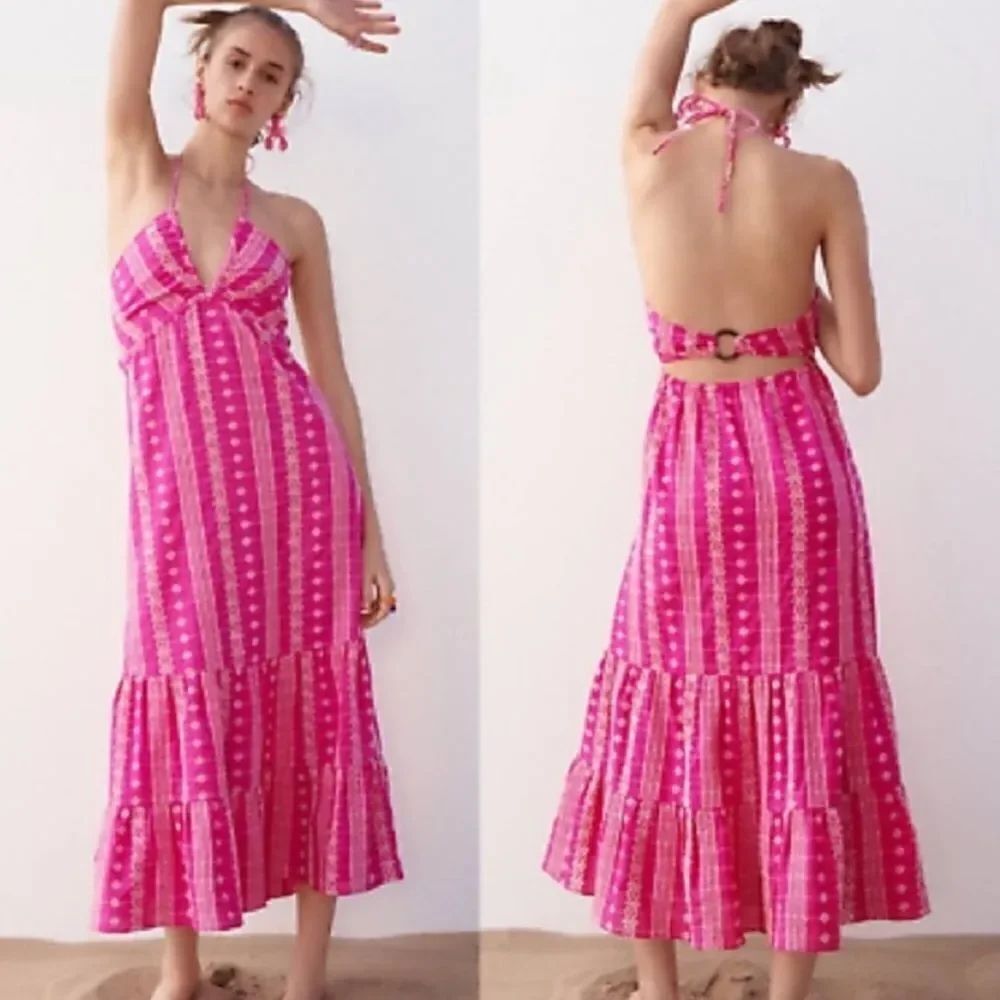 Zara Embroidered Open Back Influencers Pick Maxi Dress Women’s Large